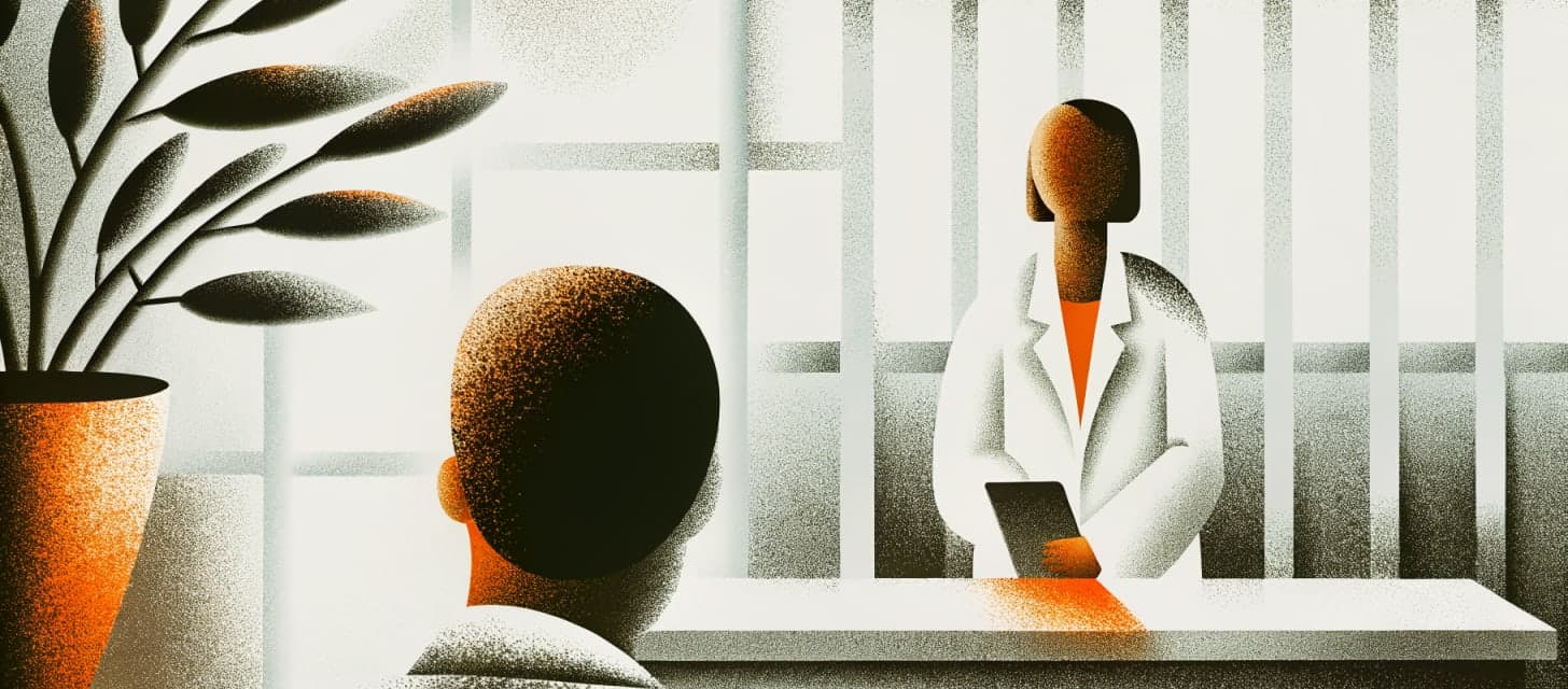 A phone on a clinic desk glowing in a darkened office after hours